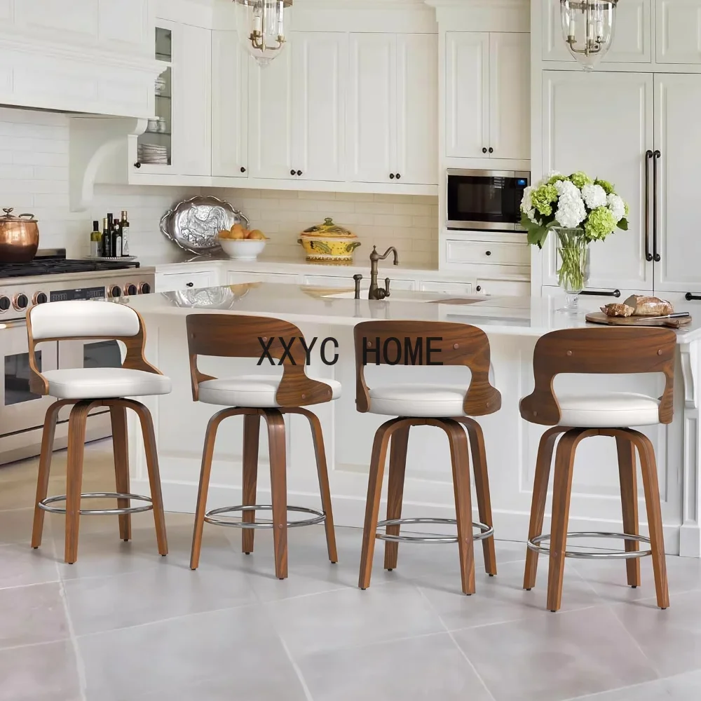 Barstools, Counter Height Bar Stools, 26" Faux Leather Swivel Counter Stools, Mid Century Bar Stool Set of 4