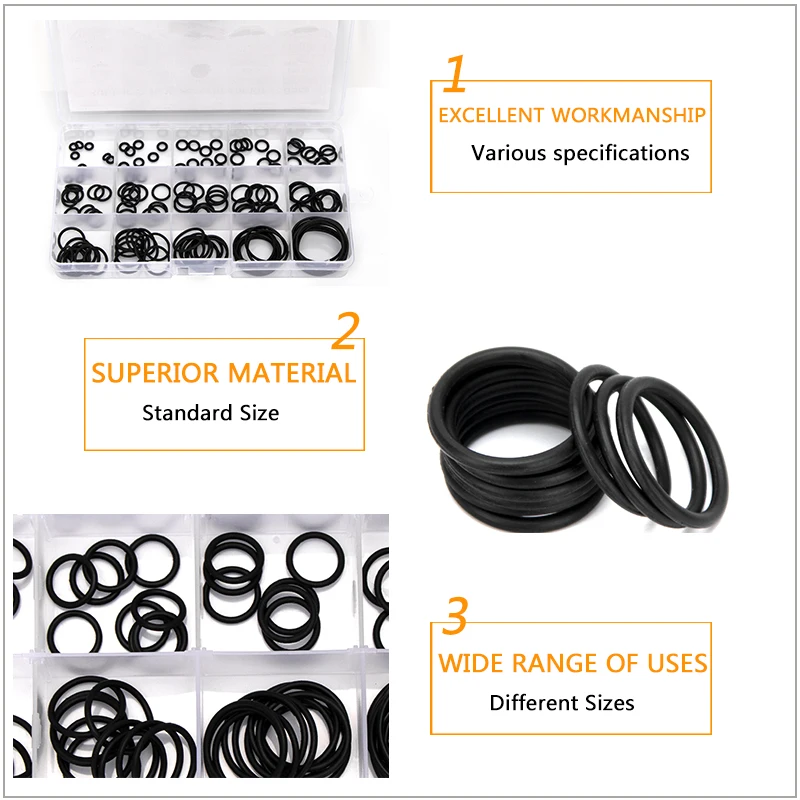 PCP DIY NBR ซีล O-แหวนเครื่องซักผ้าเปลี่ยน CS1mm 1.5 มม.1.9 มม.2.4 มม.ยางทนทาน O แหวน OD 6-30 มม.15 ขนาด 150pcs DQ005