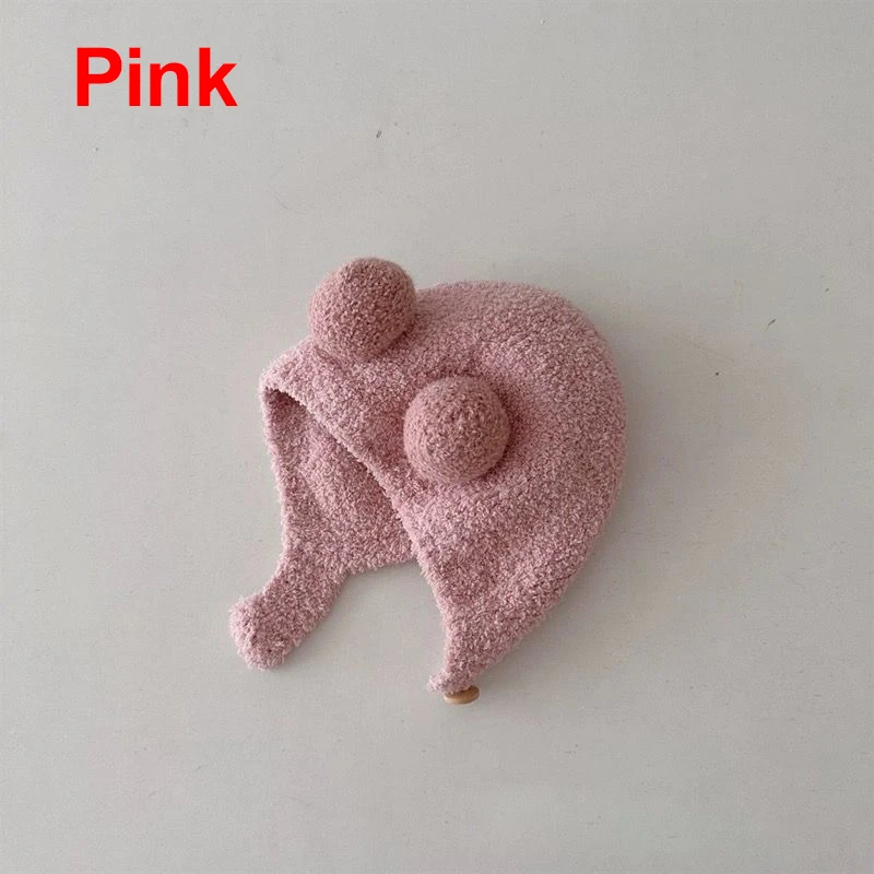 Bonito inverno quente crianças menina meninos chapéus do bebê lã bainha bonés com bola de lã sólida proteção de orelha chapéus macio recém-nascido bonnet