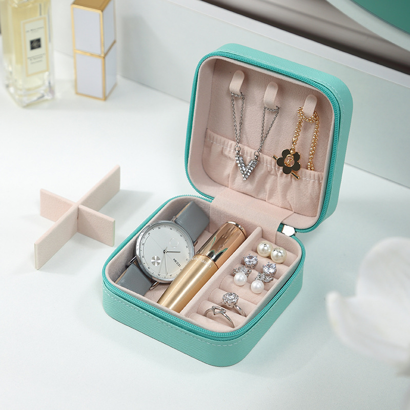 Portable Mini Jewelry Storage Box for Women - PU Leather Organizer Case for Earrings Necklaces Rings - Home Travel Display Case