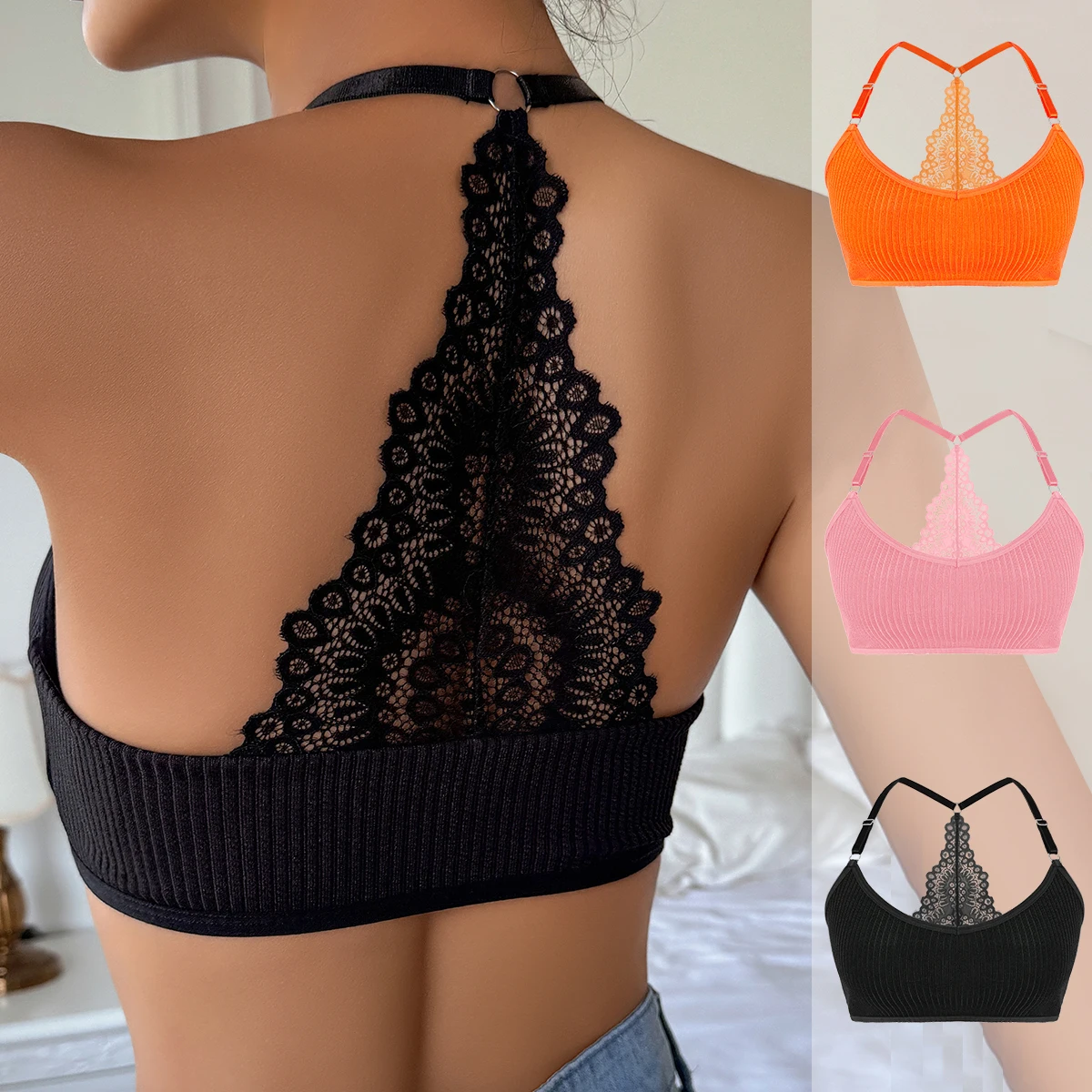 Ropa interior Sexy para mujer, sujetadores acanalados con espalda descubierta, sujetador femenino, camisola transpirable, nueva lencería de moda, sujetadores sólidos inalámbricos para mujer
