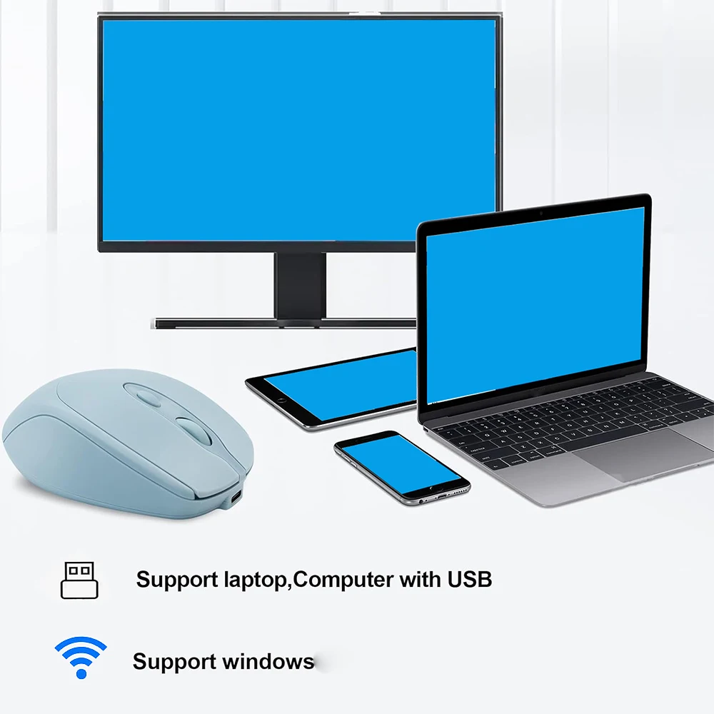 Ratón inalámbrico recargable para ordenador, Mouse inalámbrico Compatible con Bluetooth de 2,4G, USB, silencioso, para PC, portátil, Macbook y tableta