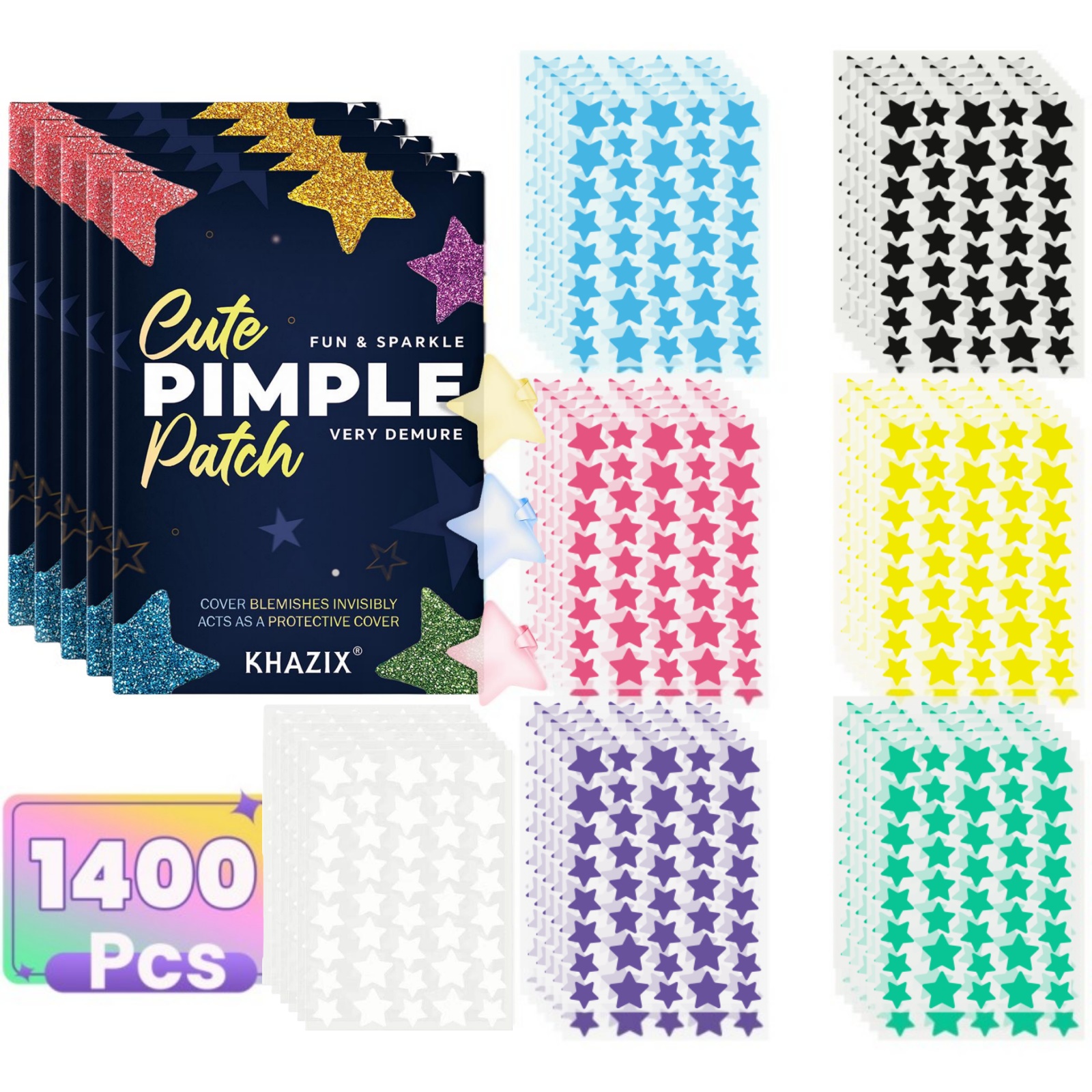 1400 pieces of multi-color star acne patches, facial acne patches, concealer acne patches, and pimples patches, ultra-thin