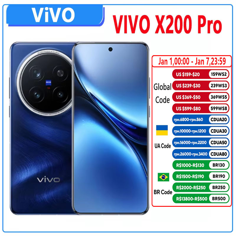 Original Vivo X200 Pro Mobile Phone 200.0MP Camera 90W Charge 6.78" AMOLED 120HZ 6000mAh Battery Android 15.0 Dimensity 9400