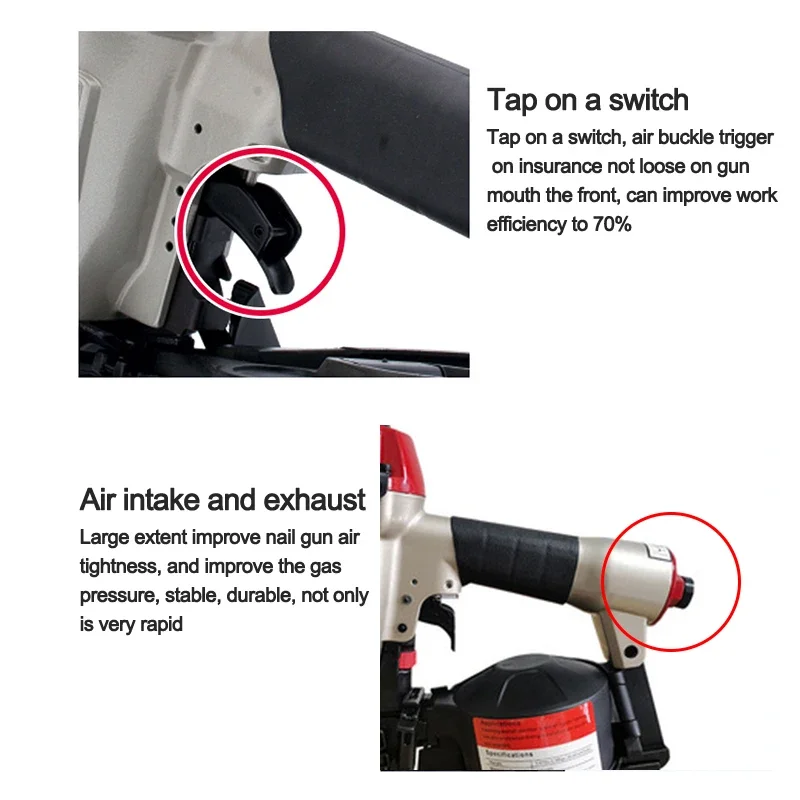 CRN45A Portable Pneumatic Nail Gun Handheld Big Hat Roll Straight Shooting Nailing Guns Suitable For Woodworking Processing Tool