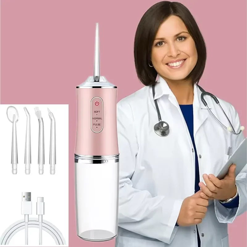 Irrigatore orale Portatile Dentale Acqua Flosser USB Ricaricabile Getto D'acqua Filo Interdentale Pick 4 Jet Tip 220ml 3 Modalità Detergente Dentale