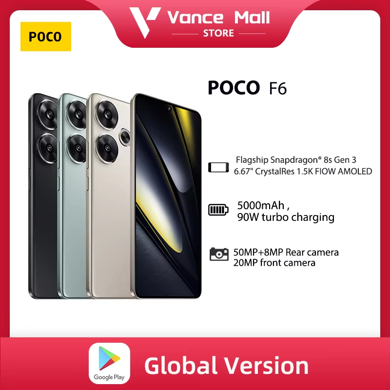 Estreno mundial POCO F6 Smartphone Versión global Snapdragon ® 8s Gen 3 NFC 120Hz Flujo AMOLED 90W Turbo Carga 5000mAh Batería