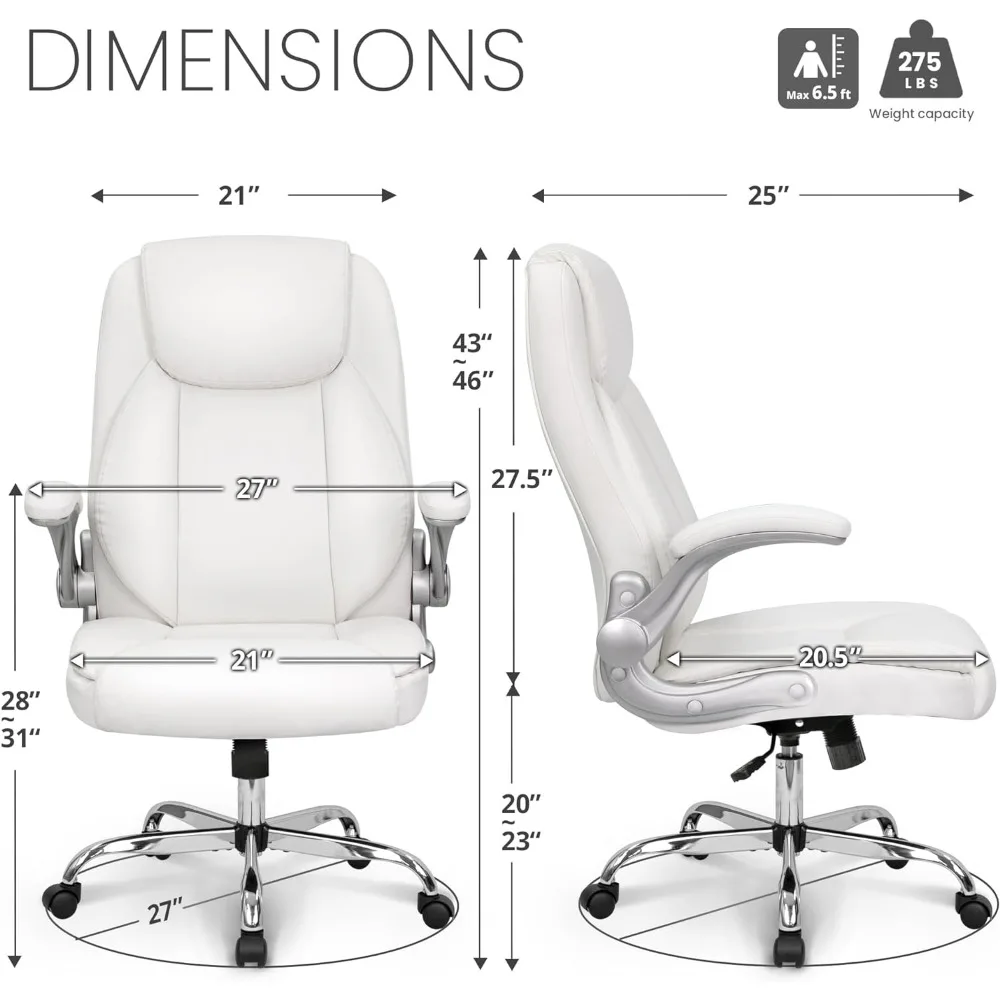Ergonomic Office Chair PU Leather Executive Chair Padded Flip Up Armrest Computer Chair Adjustable Height High Back Lumbar