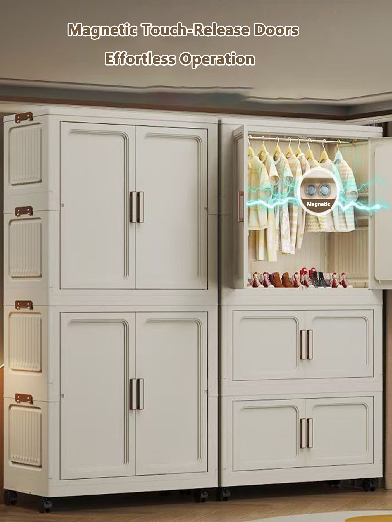 Multi-Functional Folding Storage Cabinet with Doors for Home Office Kitchen Bathroom Organizer White Black Gray