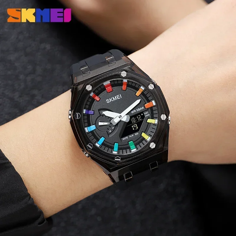 Reloj SKMEI resistente al agua para hombre, cronómetro de cuenta atrás, luz Led, reloj de pulsera con movimiento electrónico, reloj despertador de 5 horas, relojes digitales 2100