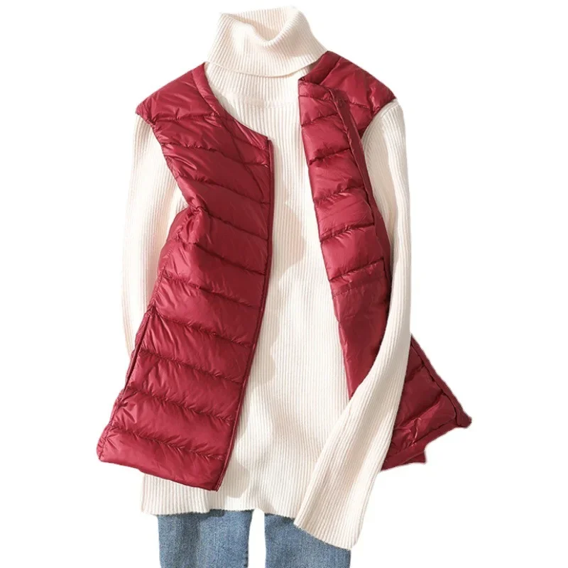 8 farben Frauen Ärmellose Zipper Unten Jacken 2023 Herbst Winter Liner Warm Halten Ultraleicht Stepp Weiße Ente Unten Weiblichen Mantel