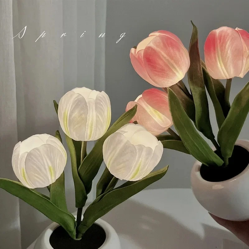 Lampa LED tulipanowa nocna symulacja kwiatowa atmosfera lampka na biurko dekoracja stołu lampa prezent dla przyjaciółki