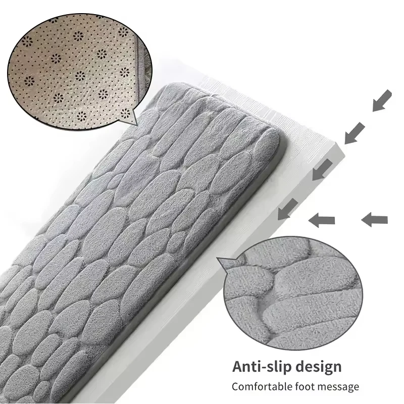 1 PC หน่วยความจําโฟมนูนกํามะหยี่พรมห้องน้ําห้องนั่งเล่นแผ่นกันลื่น Cobblestone ชั้นตกแต่งบ้าน