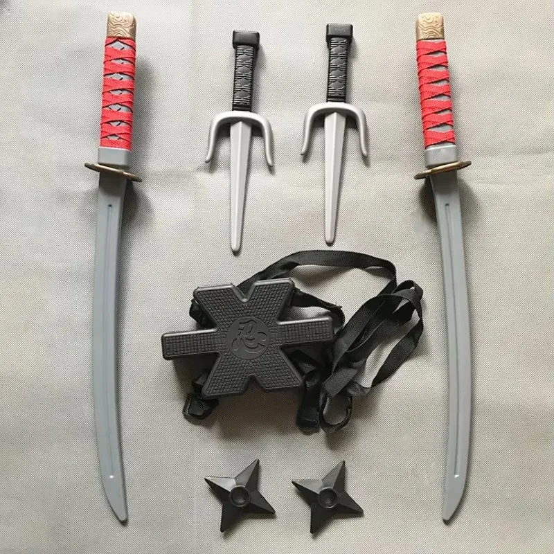 56cm Halloween Samurai Ninja plástico Retro cuchillo largo punzones 7 piezas en un conjunto Deadpool Cos doble espada muñecas Cosplay juguete para regalo