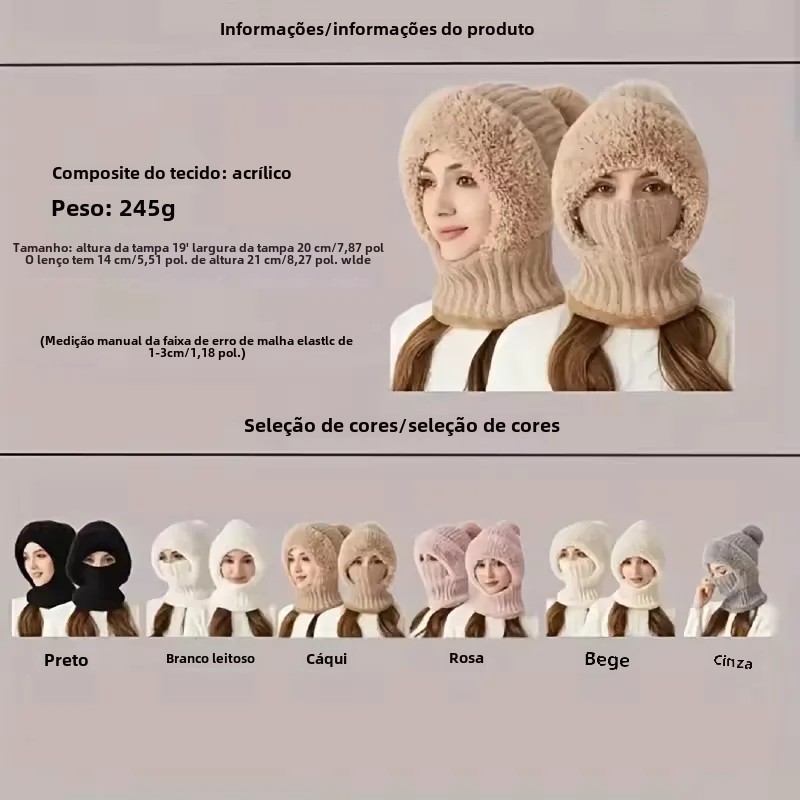 Inverno quente balaclava chapéu térmico tricô máscara facial de pelúcia com capuz pescoço mais quente para caminhadas ao ar livre ciclismo boné à prova de frio