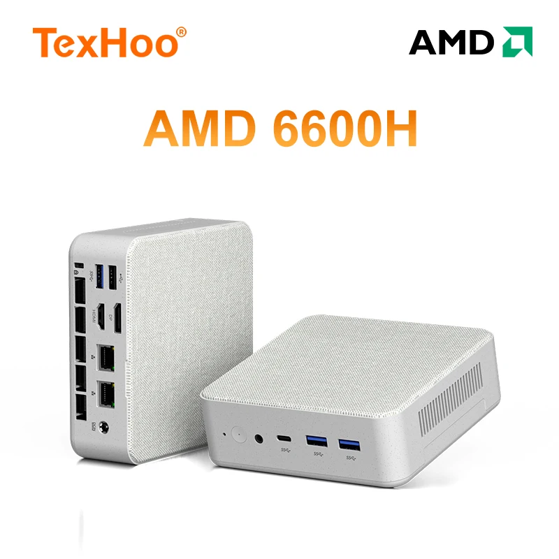 TexHoo Ryzen 5 6600H Gamer MINI PC WIFI6 BT5.2 Wint 11 DDR5 PCIe3.0 Nvme SSD Triple Display Dual 2.5G LAN Desktop Computer