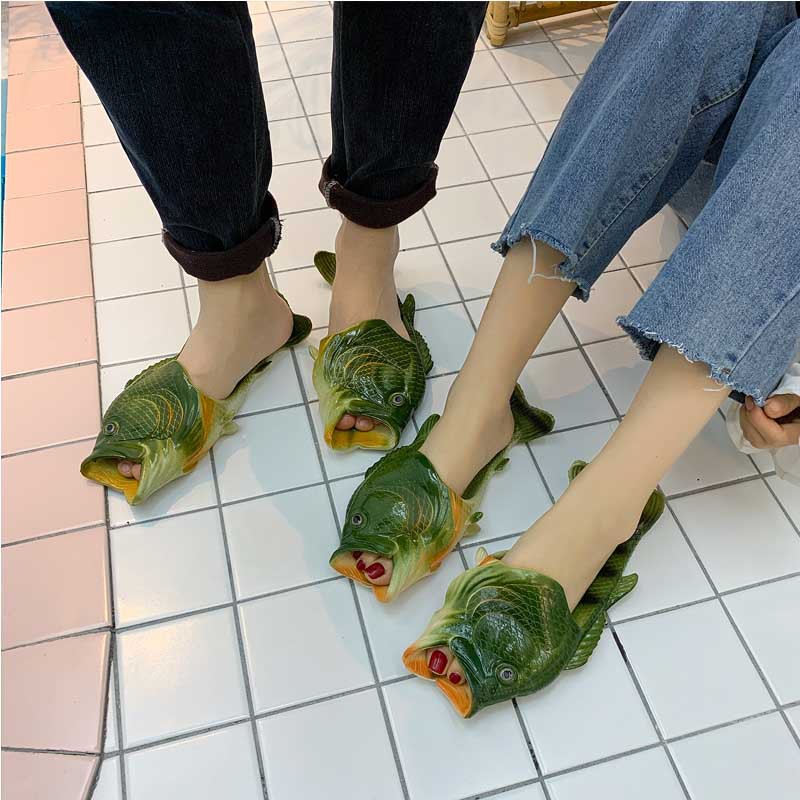 2022 lustige Hausschuhe Frauen Paar Schuhe Familie Schuhe Eltern-kind-Sandalen Plus Größe 24-47 Sommer Strand Schuhe Fisch hausschuhe