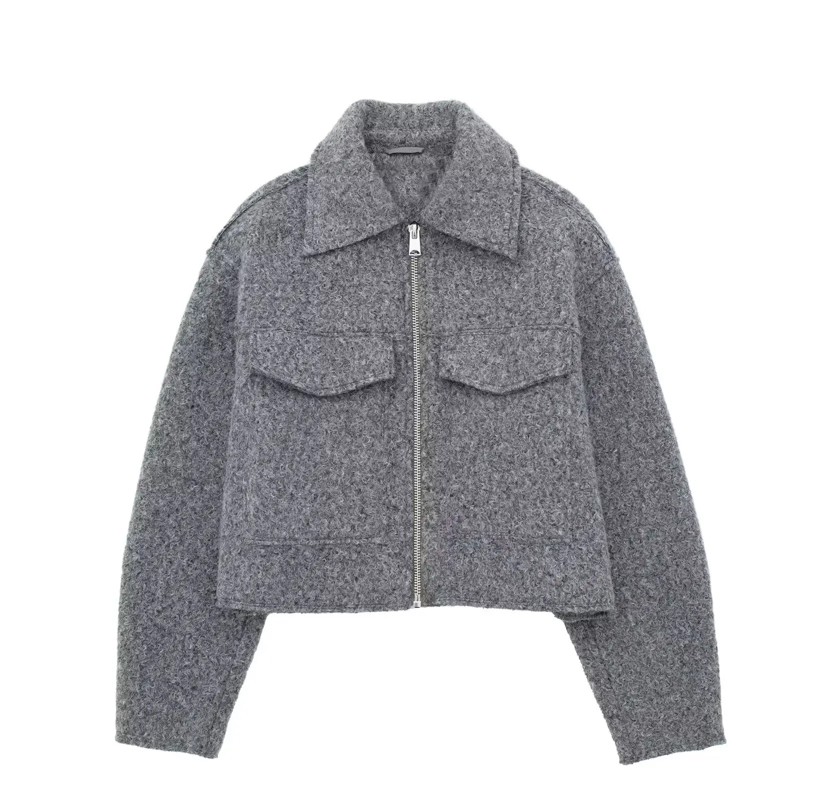 Duoperi-Jaqueta feminina cortada em lã, gola de lapela, mangas compridas, moda chique, casual, curta, moda feminina, inverno, outono