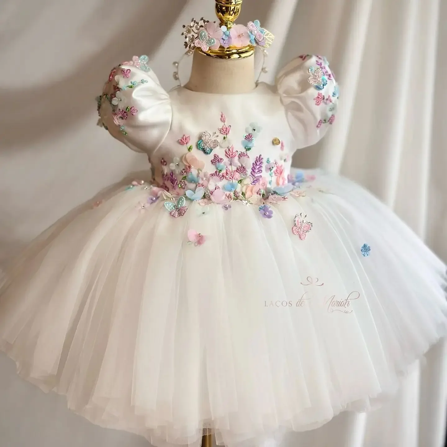 Robes princesse à fleurs personnalisées pour filles, pour mariage, enfants, perles florales, fête, concours, cadeau d'anniversaire, robe de première Communion