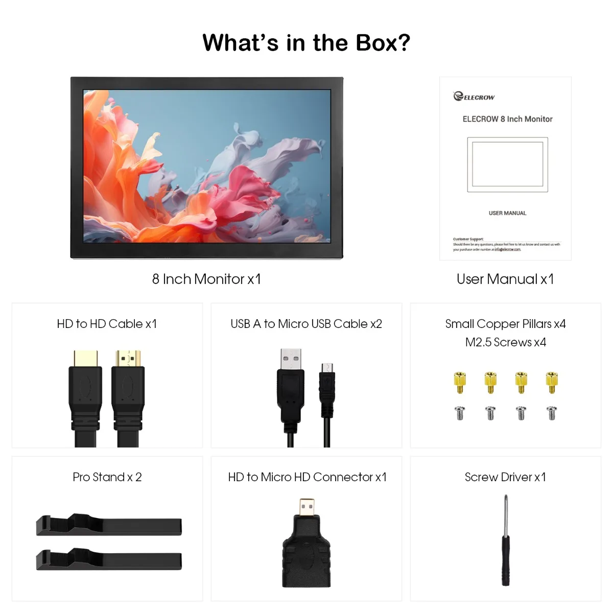 Elecrow 8 Polegada monitor de toque hd 1280*800 display ips portátil com suporte backlight para rpi 5/400/4/3 win 11/10/8/7 jetson nano