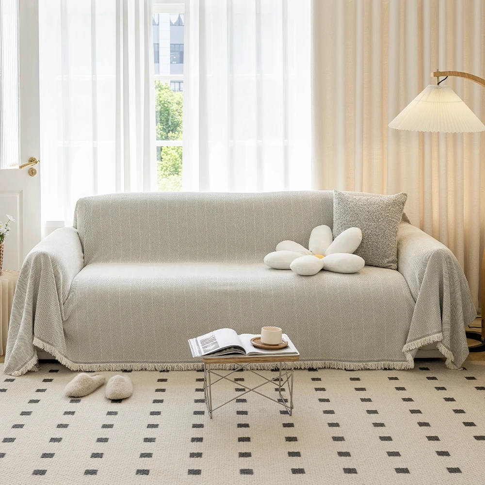 Toalha de sofá de chenille estilo simples com borlas borda capa de sofá cobertor decoração de casa lazer relaxar toalha de praia