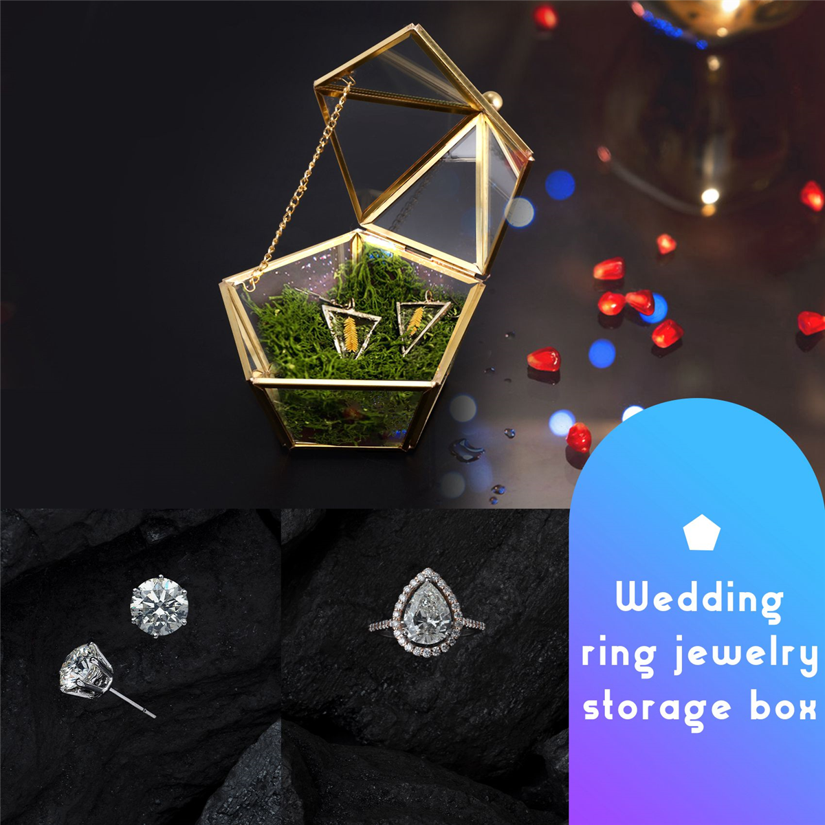 Glas Ring Box Hochzeit Schmuck Fall Unsterbliche Blume Glas Abdeckung Hause Dekoration