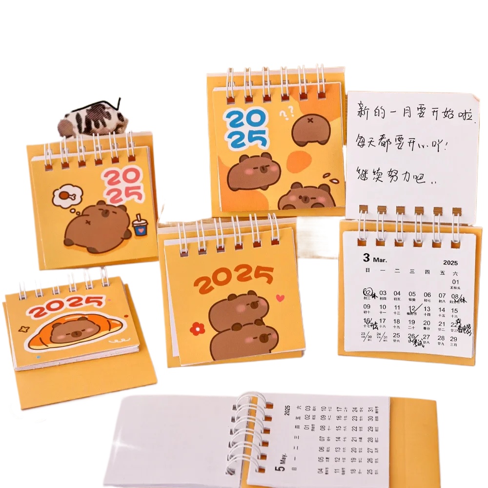 Capybara-Cartoon-Kalender, einfacher Schreibtisch, erfrischend, Mini-Desktop-Notiz, Spulenkalender, Buch, Büro, Schulbedarf, Weihnachtsgeschenk