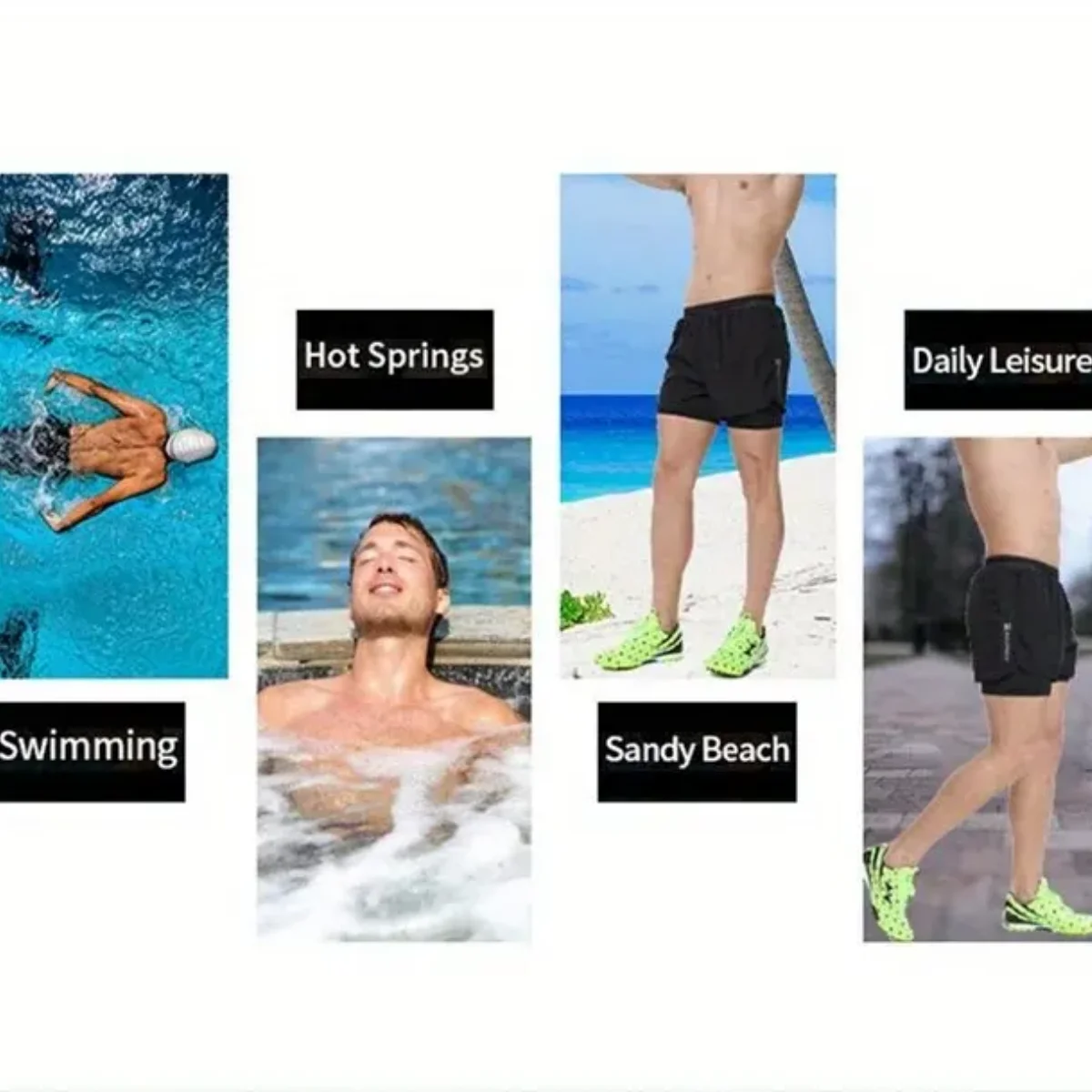 Pantalones de Aloe para hombre, pantalones cortos deportivos, bañadores de dos capas: de secado rápido, elegantes y cómodos para playa, piscina y aguas termales