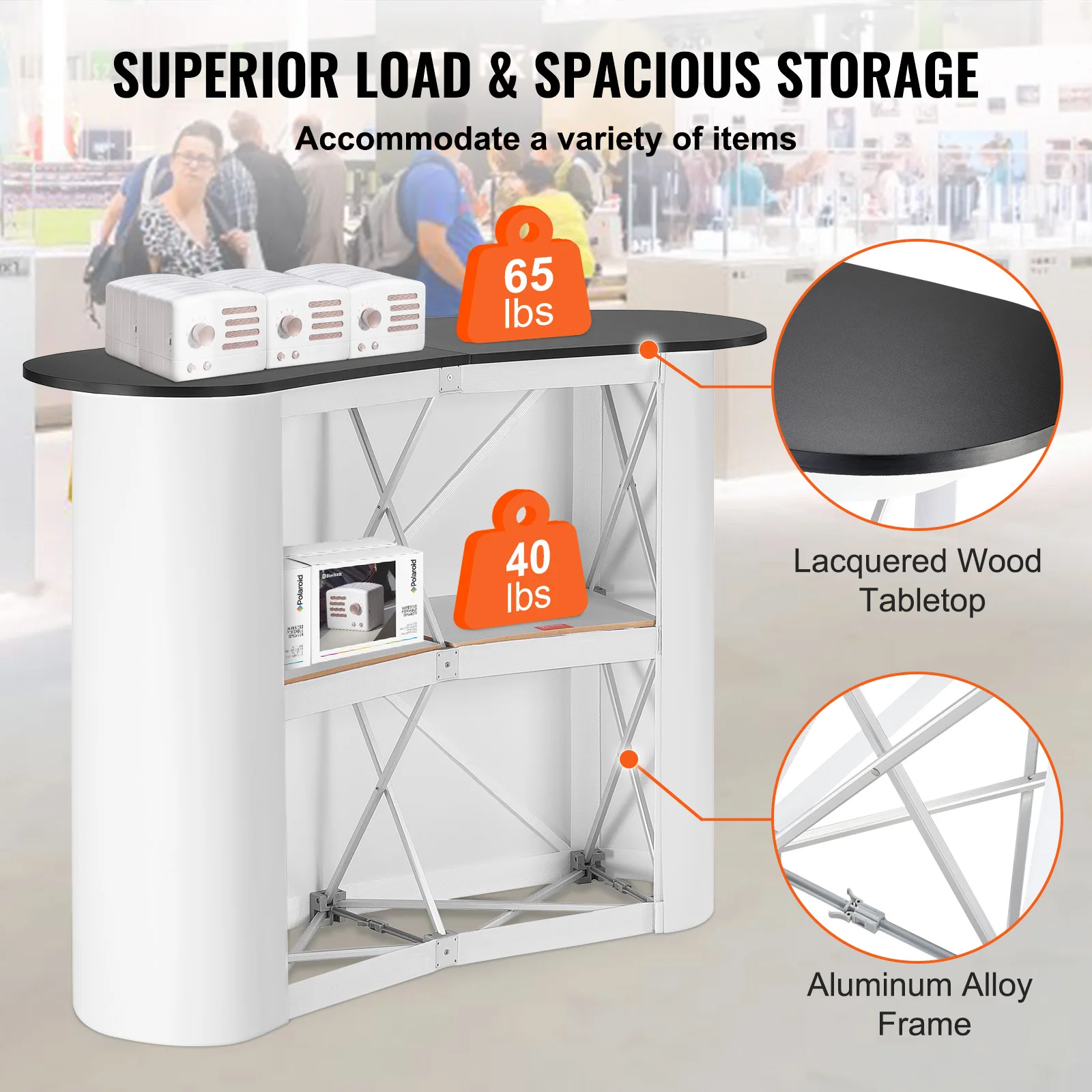 SucceBuy Portable Tradeshow Podium Table Exhibition Counter Stand Booth Fair w/ Wall Foldable Promotion Retail Table for party