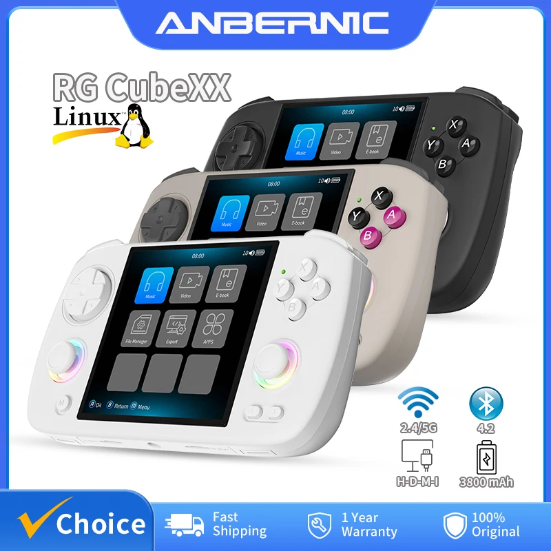 ANBERNIC-consola de juegos portátil RG Cubexx, Retro, pantalla IPS de 3,95 ", 720x720, Linux, 64 bits, compatible con WiFi, Bluetooth, transmisión de videojuegos