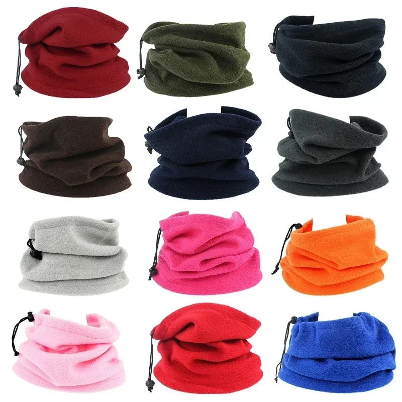 Bufanda de forro polar de imitación con cordón Unisex, calentador de cuello para exteriores, bufanda ajustable a prueba de viento, bufandas de redecilla de moda para hombres, Color sólido, Invierno