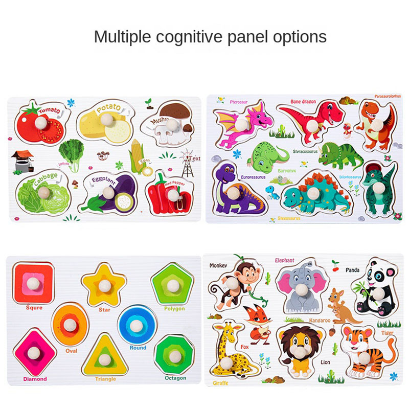 Dzieci zabawki edukacyjne Montessori dla dzieci drewniane Puzzle Cartoon zwierząt owoce kształty nauka ręka chwyć pokładzie układanki gry