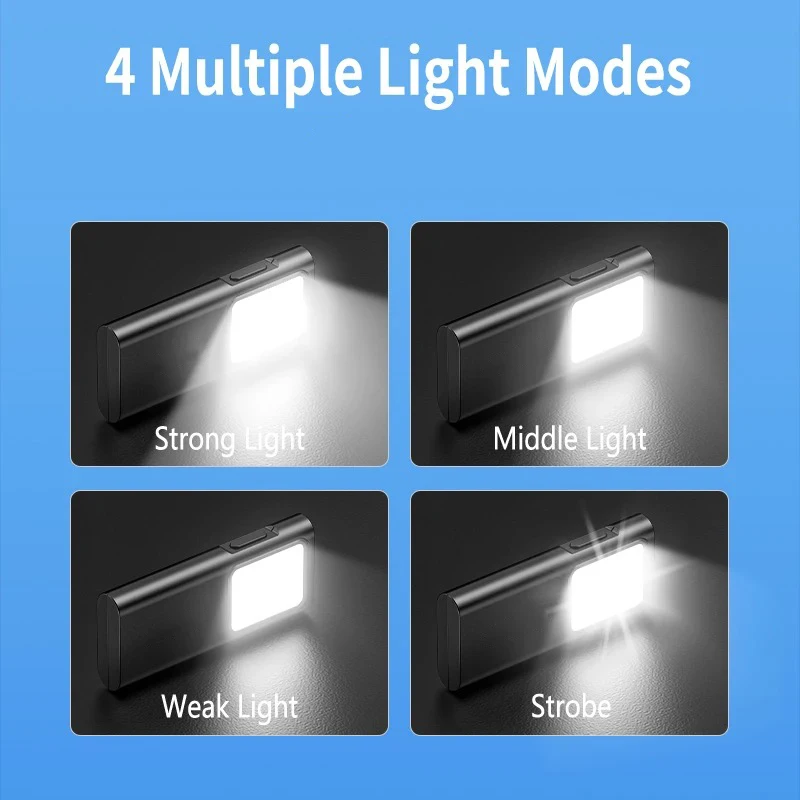 Linterna COB portátil, luz de trabajo, linterna LED recargable por USB, superbrillante, para acampar, impermeable, reparación de automóviles con Clip para bolígrafo