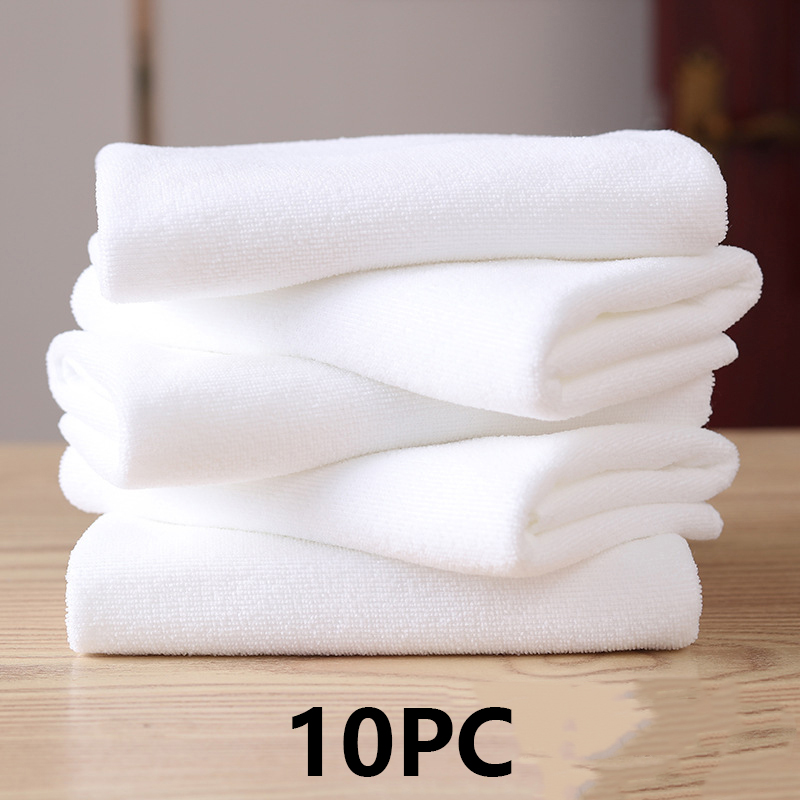 10pc White Soft Microfiber Fabric Face Towel Hotel Bath Towel Wash Cloths Hand Towels Portable Multifunctional Cleaning Towel