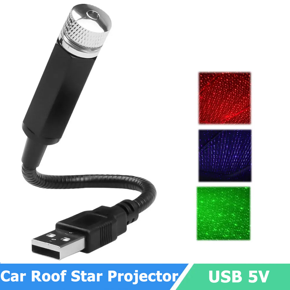 เครื่องฉายรูปดาวติดหลังคารถยนต์ขนาดเล็ก5V แบบ USB ไฟ LED ดวงดาวบนท้องฟ้าโคมไฟกาแล็คซี่ตกแต่งเพดานโรแมนติกสำหรับห้องปาร์ตี้
