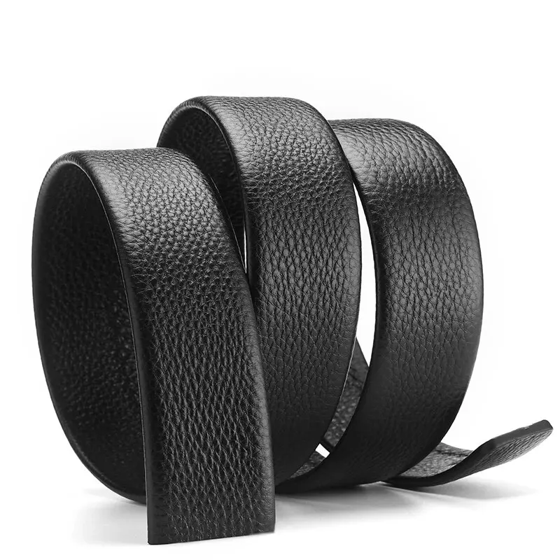 2Pcs Men's Belt Fashion Without Buckle High End Belts Black Soft PU Leather Men Belts Body No Buckle Strap