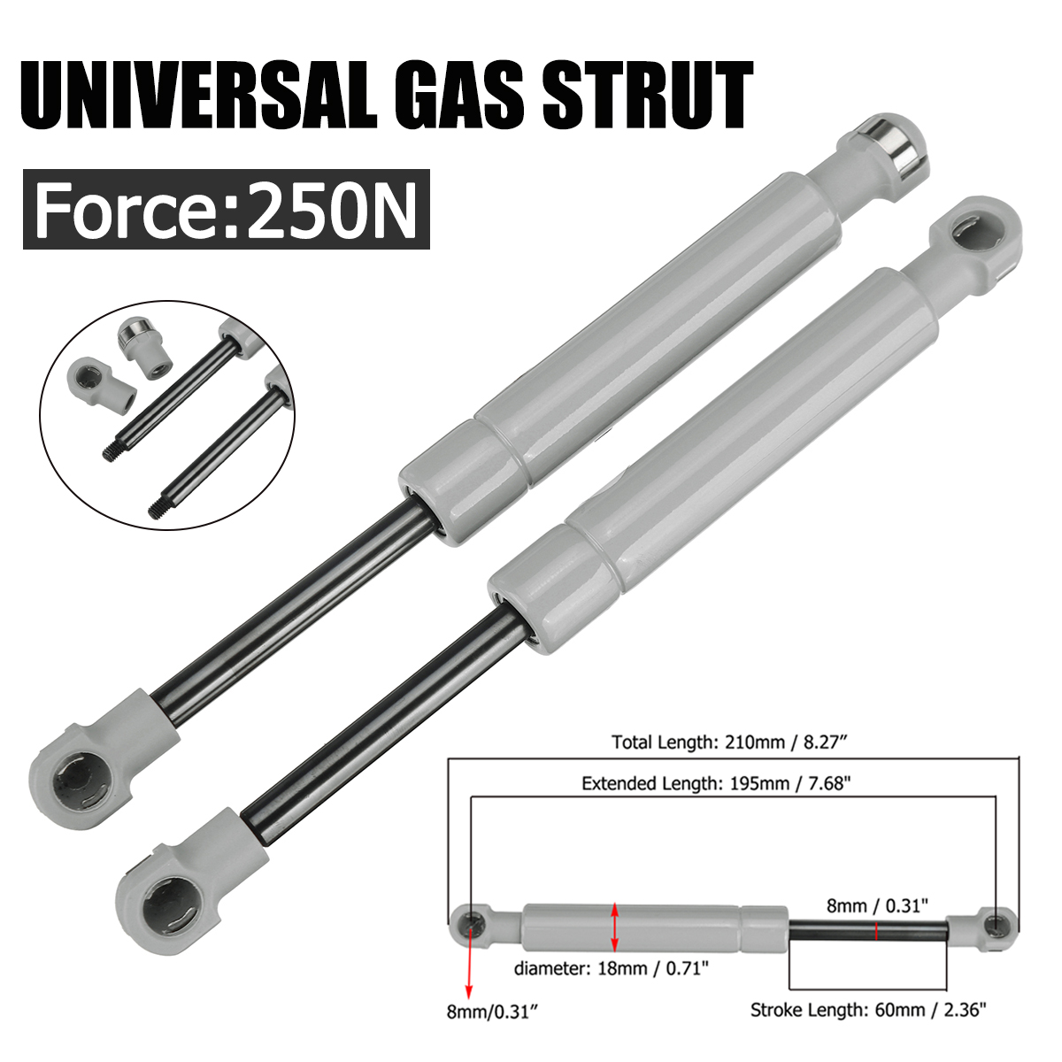 2 個 250N 380N ユニバーサル 195 ミリメートル 8 ミリメートル車のガスストラットバーガススプリングフードサポートロッドショックリフト RV ベッド窓バスキャラバン用