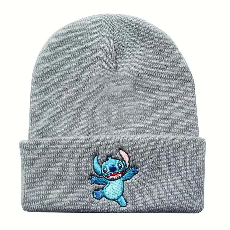 Disney Stitch Skullies การ์ตูนอะนิเมะหมวกหมวกผู้หญิงฤดูใบไม้ร่วงฤดูหนาว Windproof อบอุ่นถักหมวกนักเรียนปักหมวกยืดหยุ่น