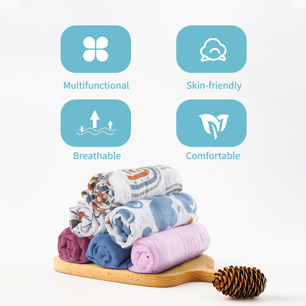 Elinfant 5 pièces coffret cadeau bambou coton mousseline bavoir rot tissu 100% coton 60*60 cm 2 couches bébé écharpe mouchoir
