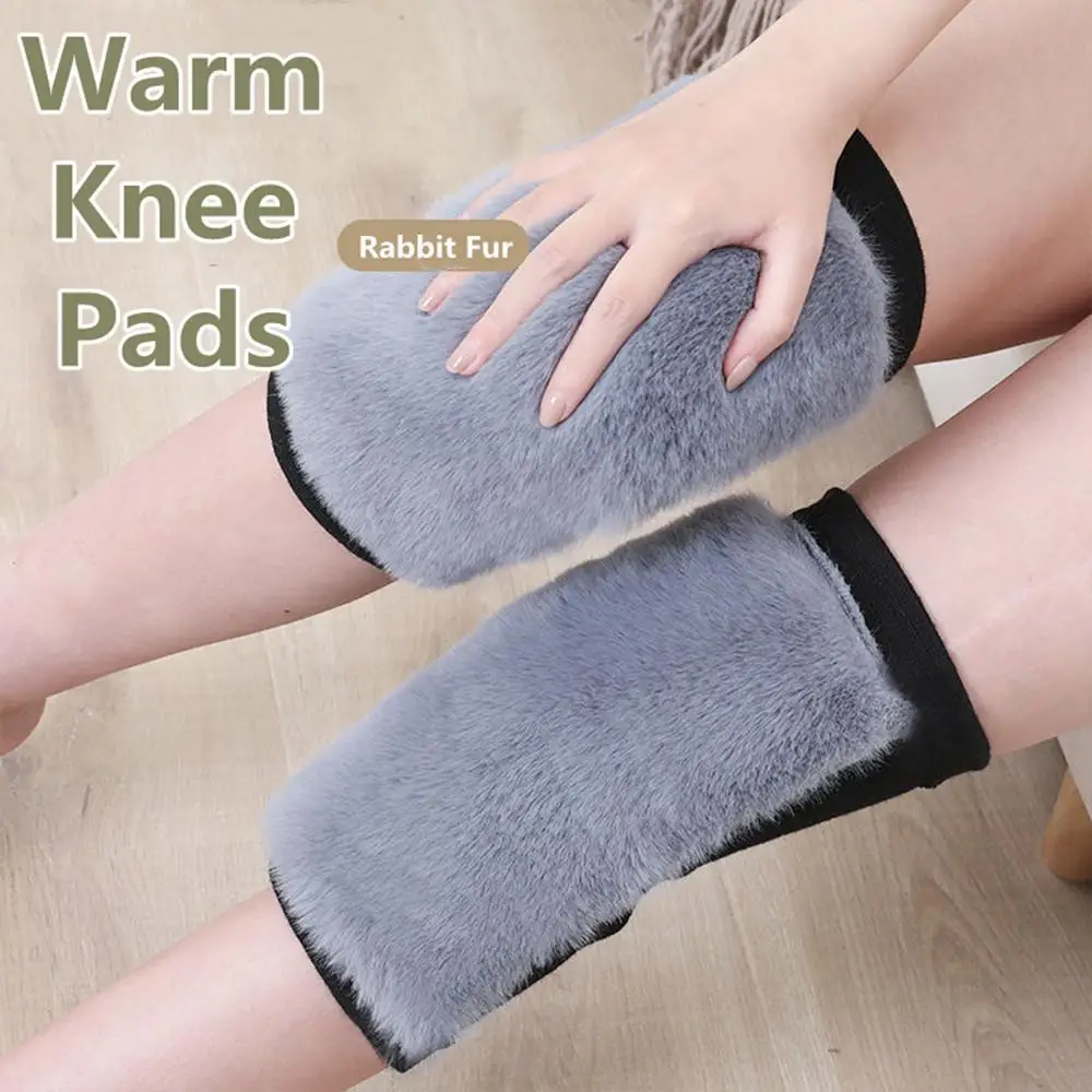 Joelheiras de lã quente espessada para homens mulheres inverno anti-frio pele de coelho mangas de joelho esportes esqui perna mais quente protetor de perna