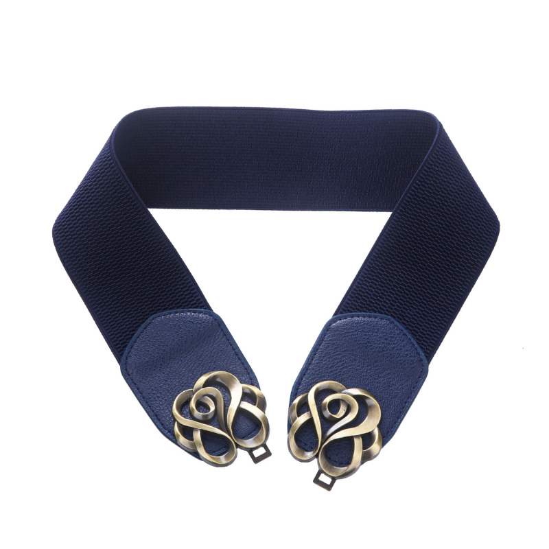 Cinturón de cuero Vintage para mujer, banda elástica estirada, hebilla Retro de latón, cinturón para mujer