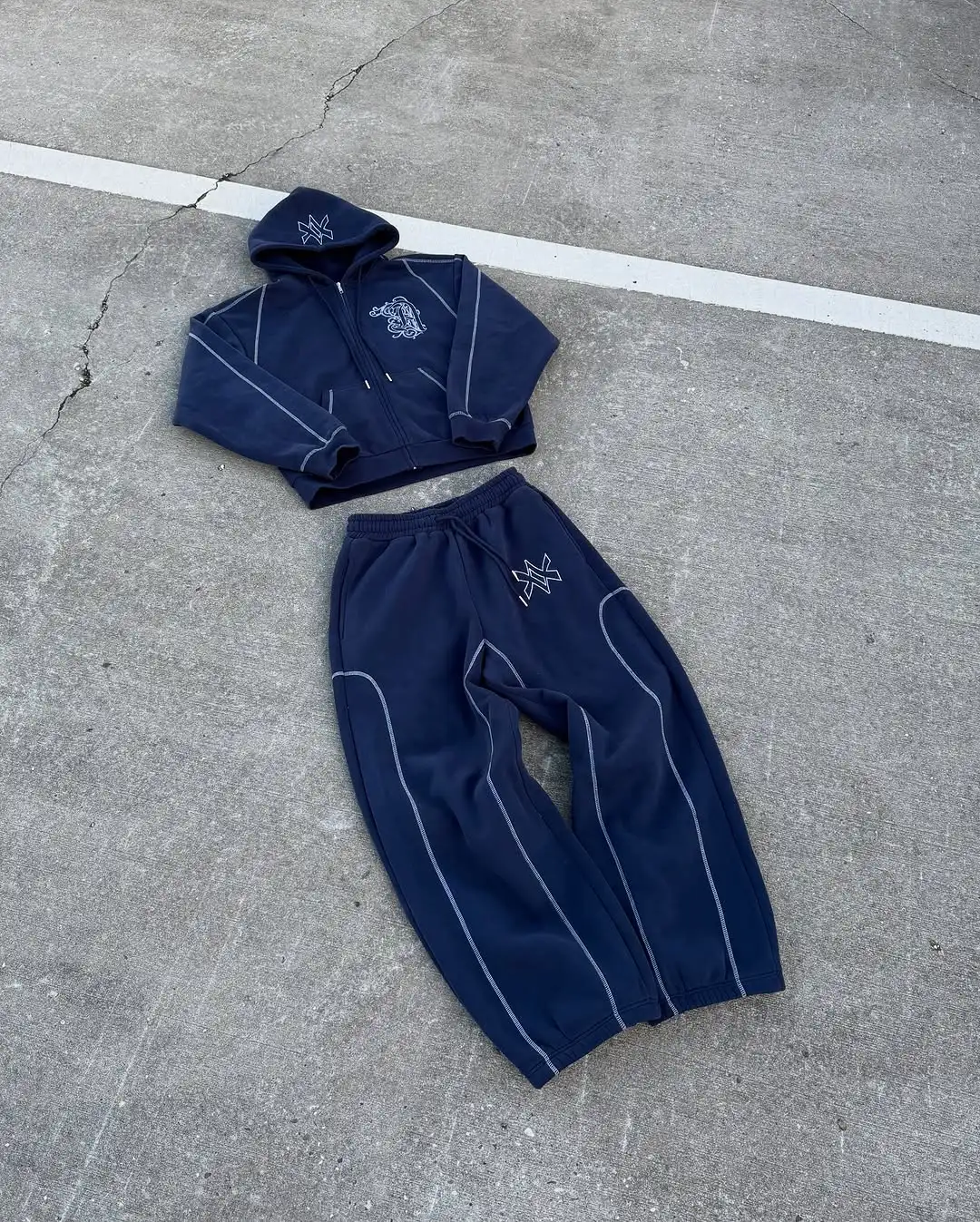 Amerikanischen Y2K Casual Zipper Hoodie Sweatpant Zwei Stück Set HipHop Übergroßen Stickerei Sweatshirts Männer Frauen Casual Hosen