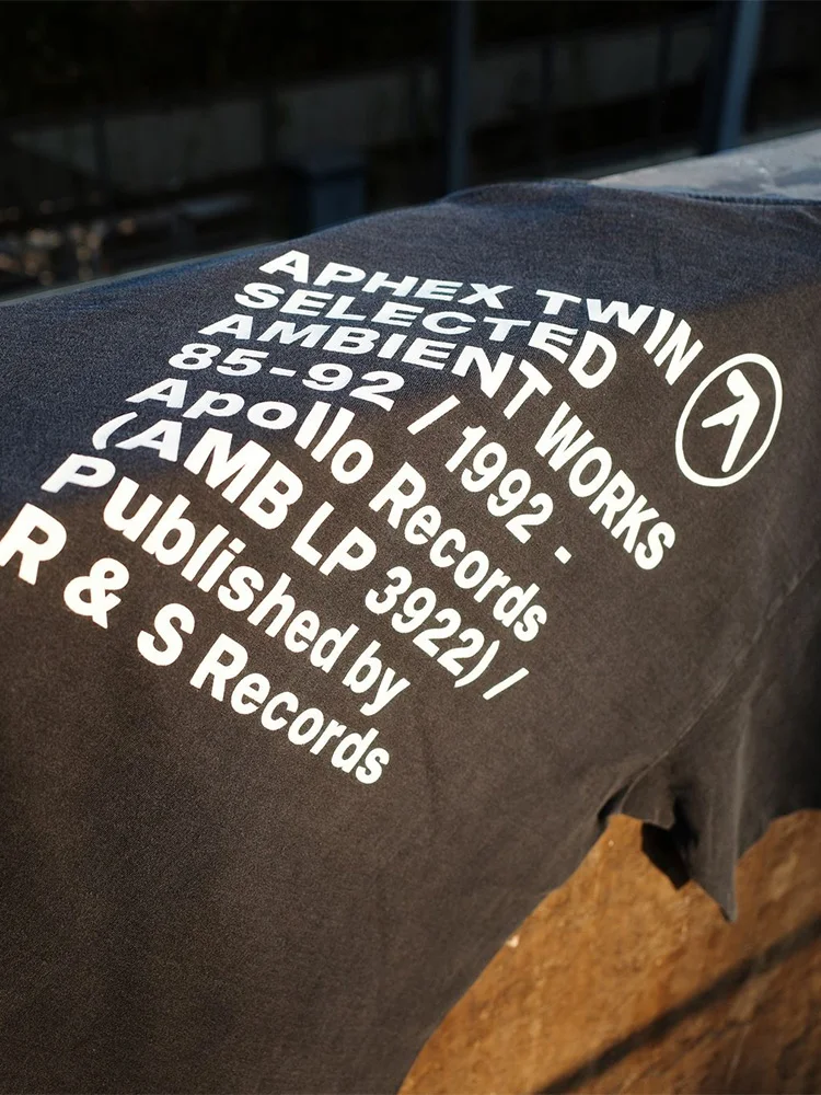 男性 Tシャツエイフェックスツイン洗浄黒プリントコットングラフィック特大韓国ファッション半袖トップス Tシャツ Y2k ストリート服