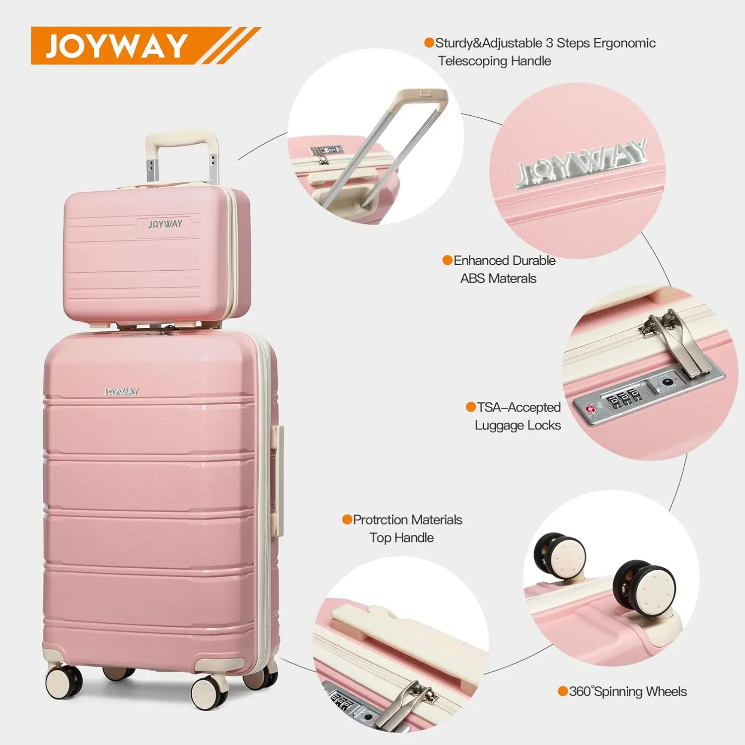 Joyway Reisegepäcksets, stilvolles Handgepäck-Kofferset, robust, langlebig, kratzfest, TSA-Schloss, drehbare Räder