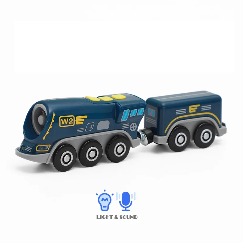 เด็กแม่เหล็กรถไฟฟ้ารถหัวรถจักรไม้สล็อตรถไฟ Diecast 2 รถไม้ของเล่นของขวัญ