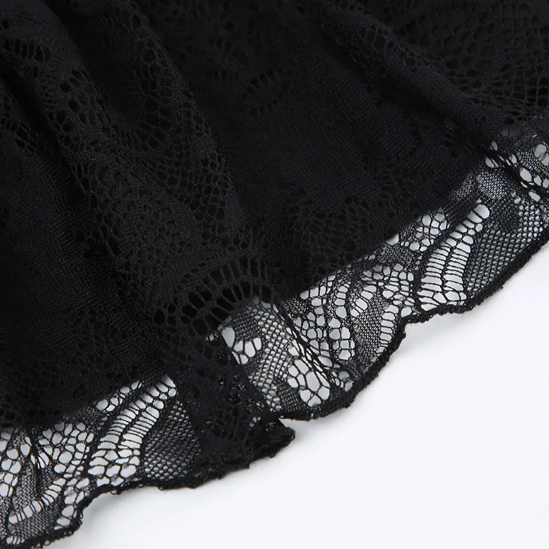 Goth Y2K Minigonna a linea con fiocco in pizzo nero Donna Streetwear coreano