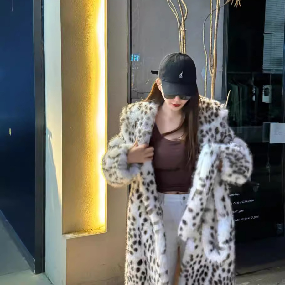 Abrigos Mujer Inviernoo Long ceinturé léopard fausse fourrure de renard manteau femmes pardessus dames élégant rue mode moelleux manteau de fourrure de renard