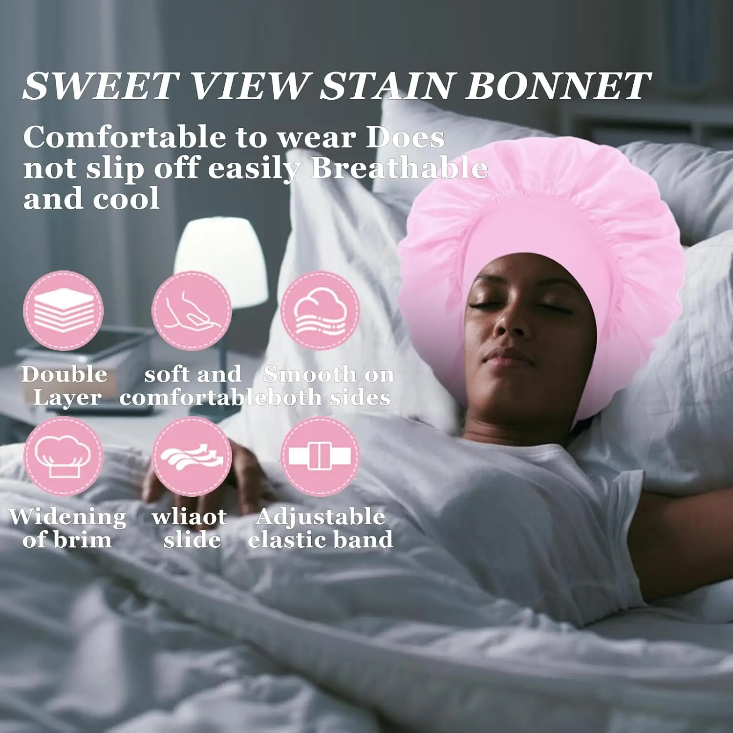 Gorros de satén de seda para mujeres y hombres, gorro elástico para el pelo con banda ancha para cabello rizado, gorro de ducha para dormir, herramienta para peluca
