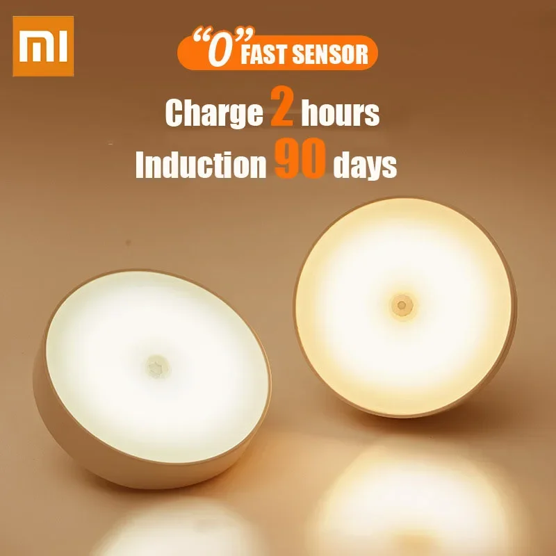 Luz nocturna Xiaomi con lámpara con Sensor de movimiento, iluminación magnética giratoria Led inalámbrica recargable para mesita de noche de cocina y habitación