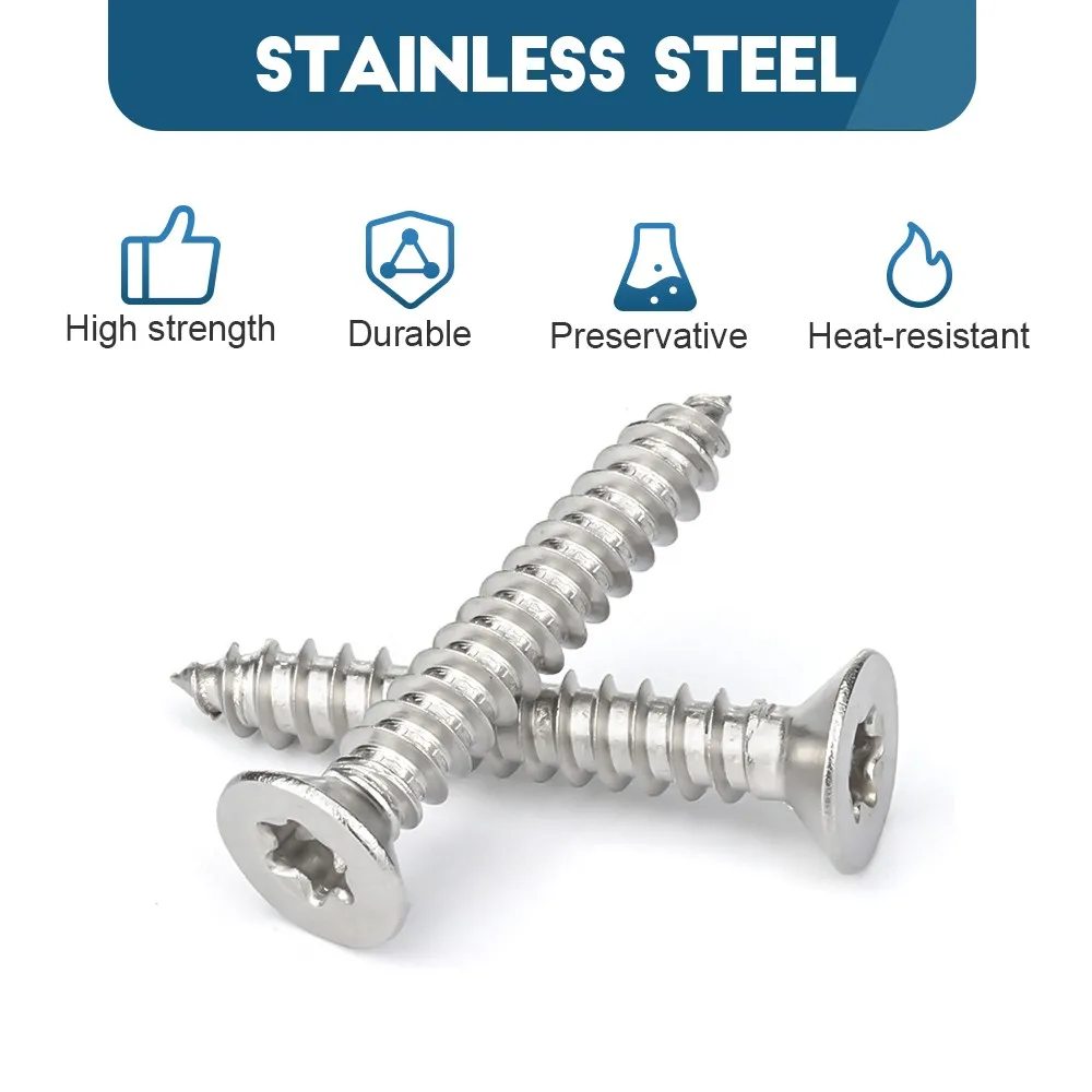 5-50pcs M2 M2.6 M3 M4 M5 M6 Six Lobe Torx Flat Countersunk Head Self Tapping Screw 304 Stainless Steel Tapping Wood Screws